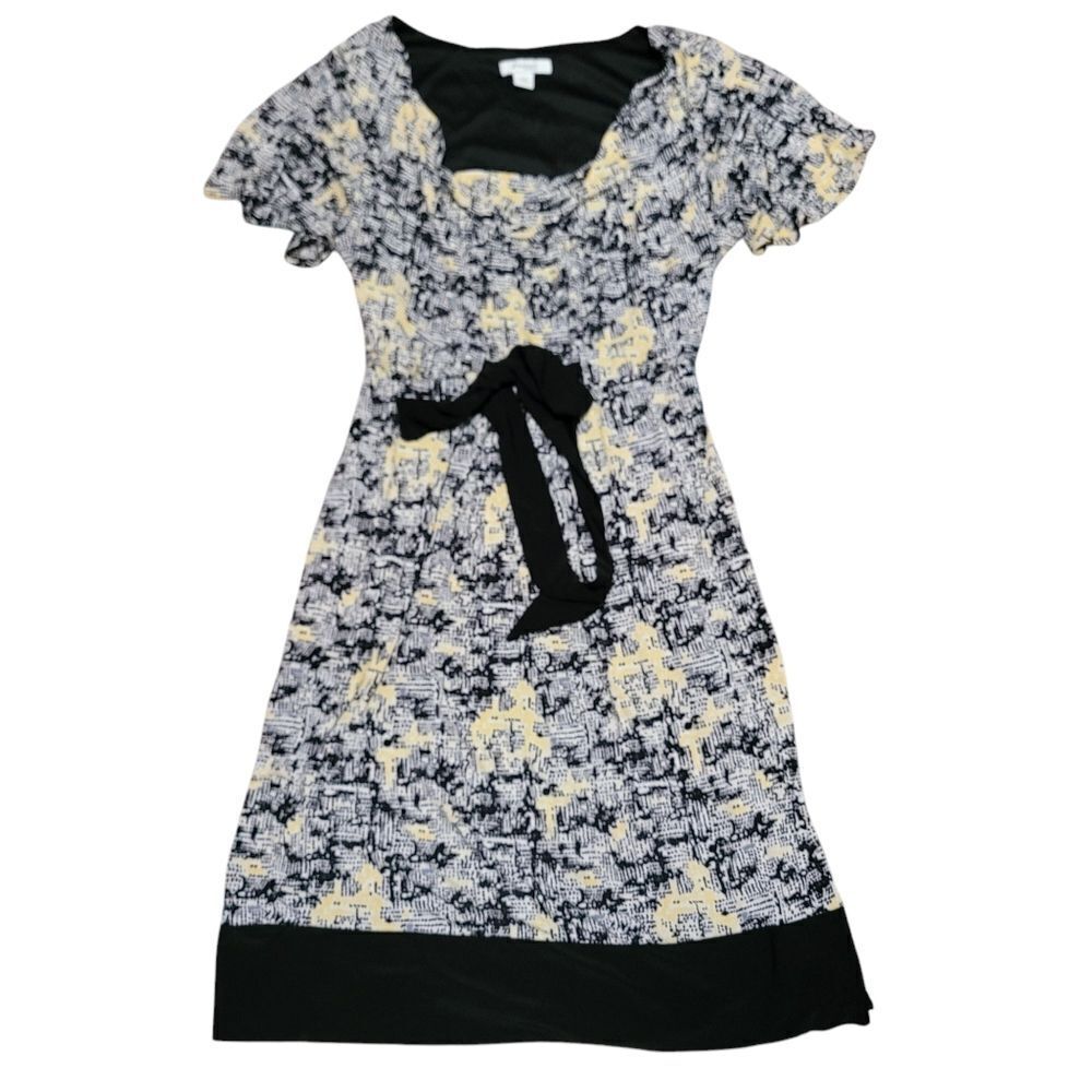Abstract Print Belted Wrinkle Resistant Dress